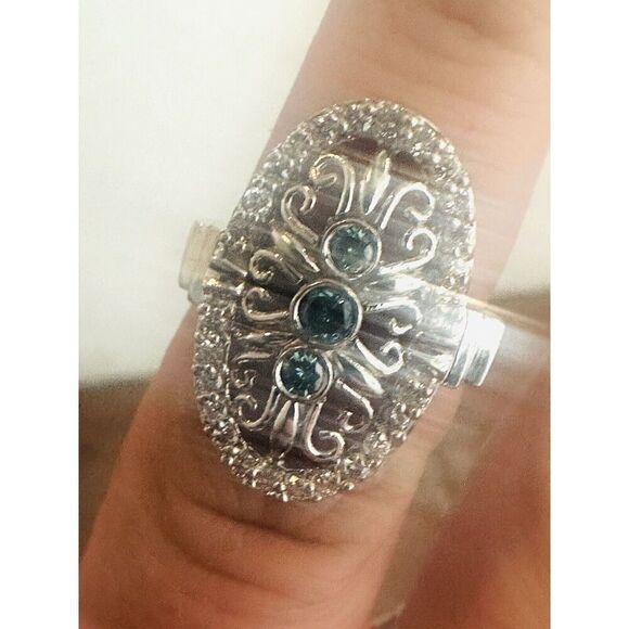 995 Pure Platinum Diamond & Fancy Blue Diamond Statement Ring Size 6.5 12.3 Gr - Picture 6 of 16